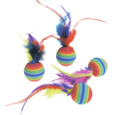 Flamingo Rainbow Ball ФЛАМІНГО РАЙДУЖНИЙ М’ЯЧ з пір’ям, іграшка для котів, 4шт.  Довжина  3 см, 4 од  