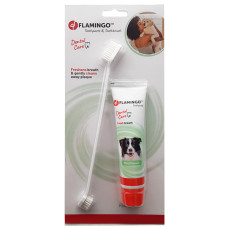 Flamingo Petcare Toothpaste + Toothbrush ФЛАМІНГО ЗУБНА ПАСТА ТА ЗУБНА ЩІТКА для собак, набір  Вага  0.085  кг