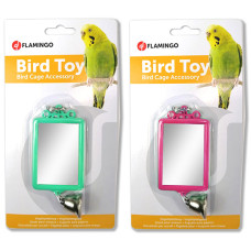 Flamingo Mirror Straight+Bell ФЛАМІНГО ПРЯМОКУТНЕ ДЗЕРКАЛО З ДЗВІНОЧКОМ іграшка для папуг  Довжина  6 см х 8 см  