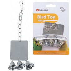 Flamingo Mirror+3Bells ФЛАМІНГО КВАДРАТНЕ ДЗЕРКАЛО З ДЗВІНОЧКАМИ іграшка для папуг  Довжина  7 см х 8 см  
