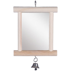Flamingo Wooden Mirror ФЛАМІНГО ДЗЕРКАЛО у дерев’яній рамі з дзвіночком, іграшка для птахів  Довжина  13 см х 10 см  