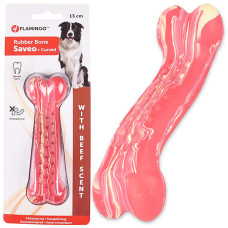 Flamingo Rubber Saveo Curved Bone Beef ФЛАМІНГО САВЕО ВИГНУТА КІСТКА жувальна іграшка для собак, смак яловичини  Довжина  13 см х 4 см  