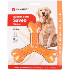 Flamingo Rubber Flexo Saveo Triple Bone Chicken ФЛАМІНГО САВЕО ПОТРІЙНА КІСТКА жувальна іграшка для собак, смак курки  Довжина  15,5 см х 14 см  