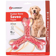 Flamingo Rubber Flexo Saveo Triple Bone Beef ФЛАМІНГО САВЕО ПОТРІЙНА КІСТКА жувальна іграшка для собак, смак яловичини  Довжина  15,5 см х 14 см  
